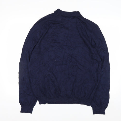 Eddie Bauer Men's Blue Cotton Cashmere Collared Henley Jumper L