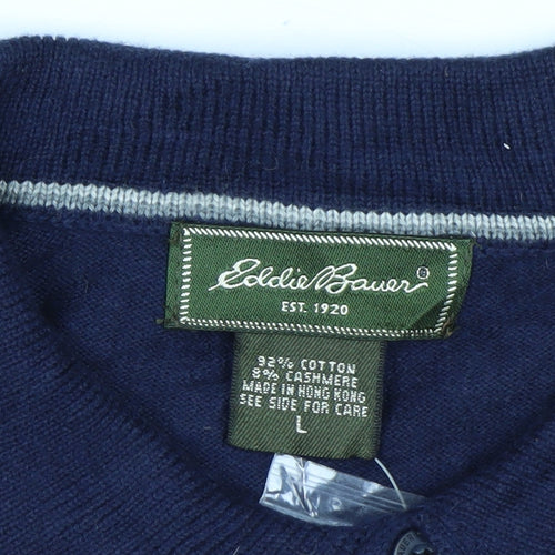 Eddie Bauer Men's Blue Cotton Cashmere Collared Henley Jumper L