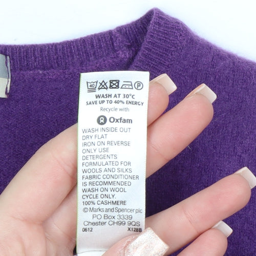 Marks and Spencer Women Purple 100% Cashmere Crew Neck Jumper Size 18