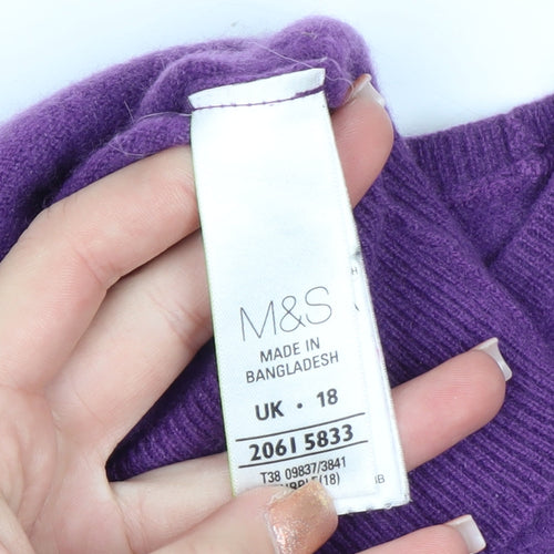 Marks and Spencer Women Purple 100% Cashmere Crew Neck Jumper Size 18