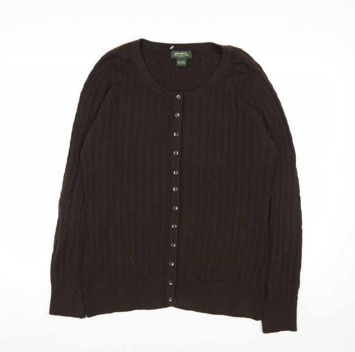 Eddie Bauer Men's Brown Cotton Cable Knit Cardigan L
