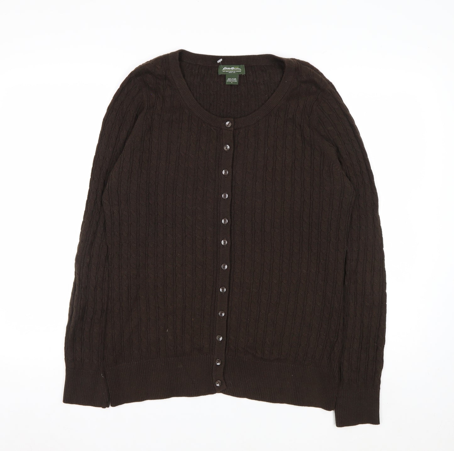 Eddie Bauer Men's Brown Cotton Cable Knit Cardigan L