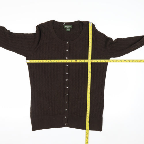 Eddie Bauer Men's Brown Cotton Cable Knit Cardigan L