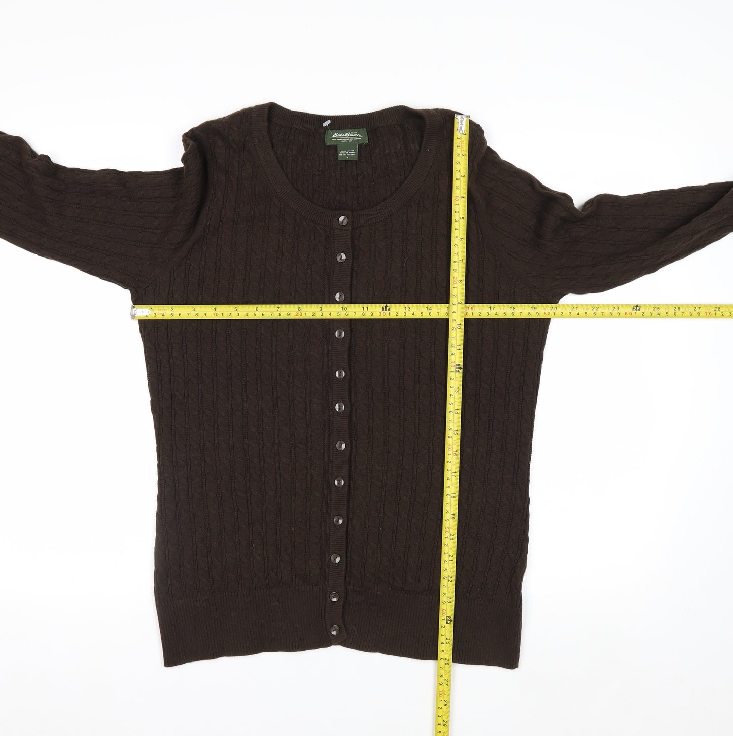 Eddie Bauer Men's Brown Cotton Cable Knit Cardigan L