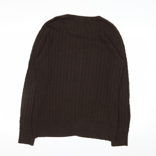 Eddie Bauer Men's Brown Cotton Cable Knit Cardigan L