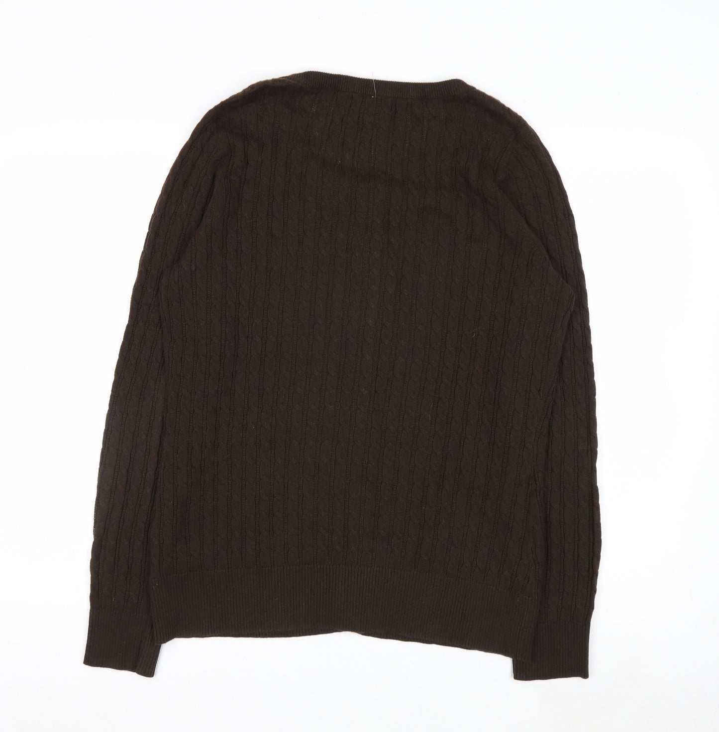 Eddie Bauer Men's Brown Cotton Cable Knit Cardigan L