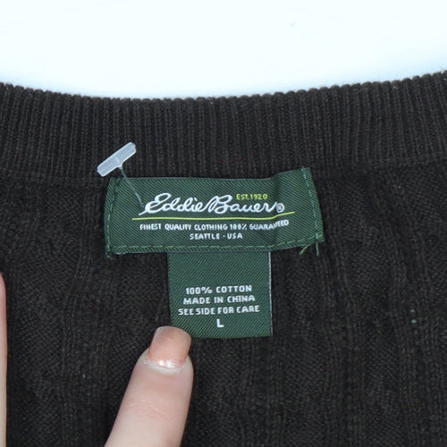 Eddie Bauer Men's Brown Cotton Cable Knit Cardigan L
