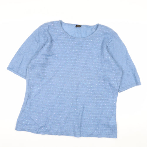 JOBIS Women Blue Wool Sequin Short Sleeve Pullover Jumper Size 8