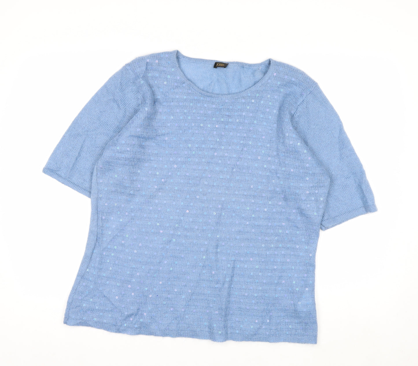 JOBIS Women Blue Wool Sequin Short Sleeve Pullover Jumper Size 8