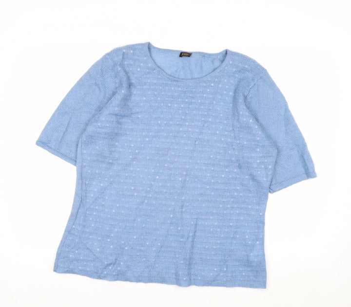 JOBIS Women Blue Wool Sequin Short Sleeve Pullover Jumper Size 8