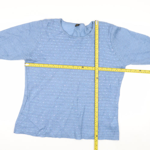 JOBIS Women Blue Wool Sequin Short Sleeve Pullover Jumper Size 8