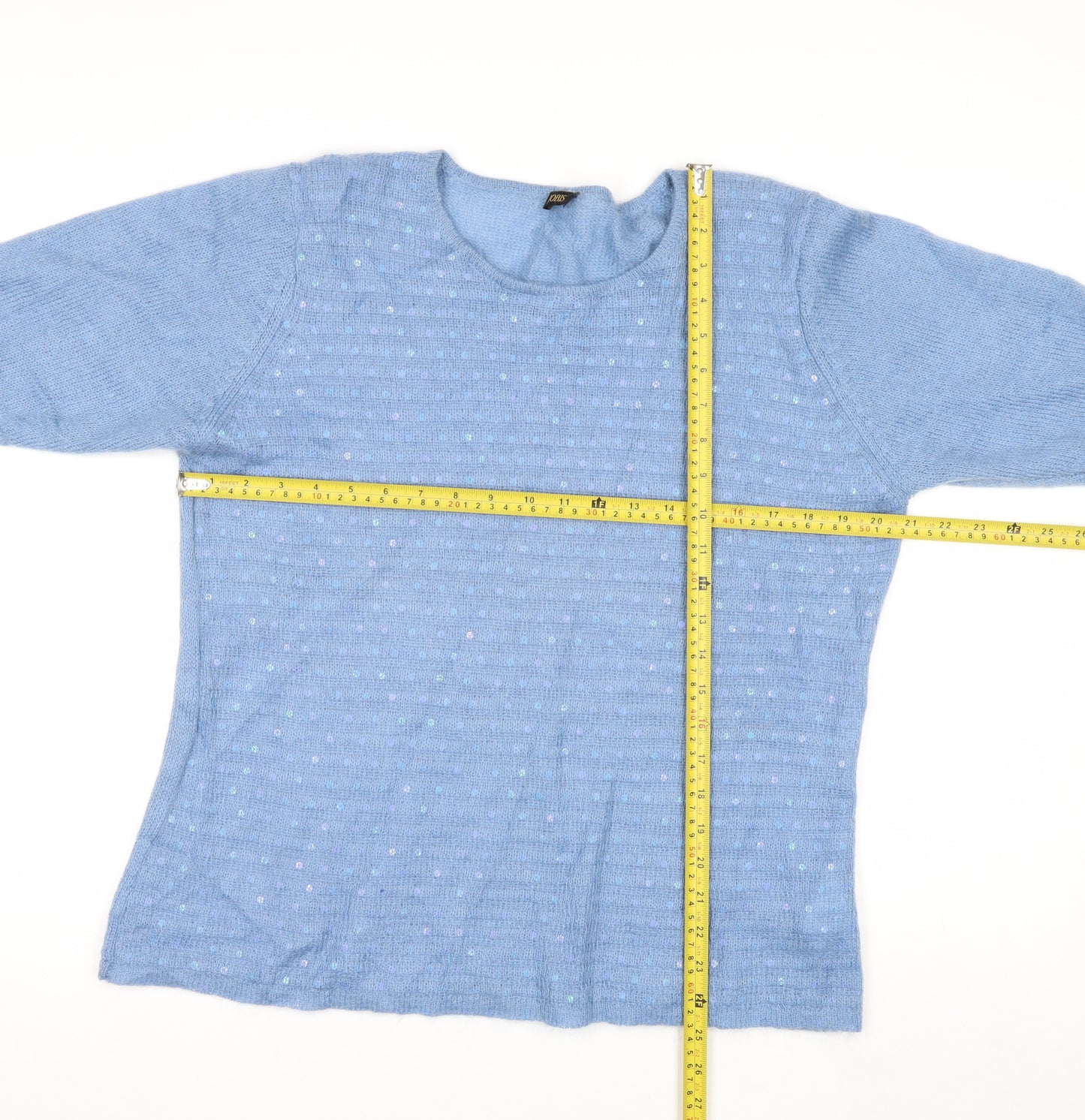 JOBIS Women Blue Wool Sequin Short Sleeve Pullover Jumper Size 8