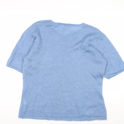 JOBIS Women Blue Wool Sequin Short Sleeve Pullover Jumper Size 8