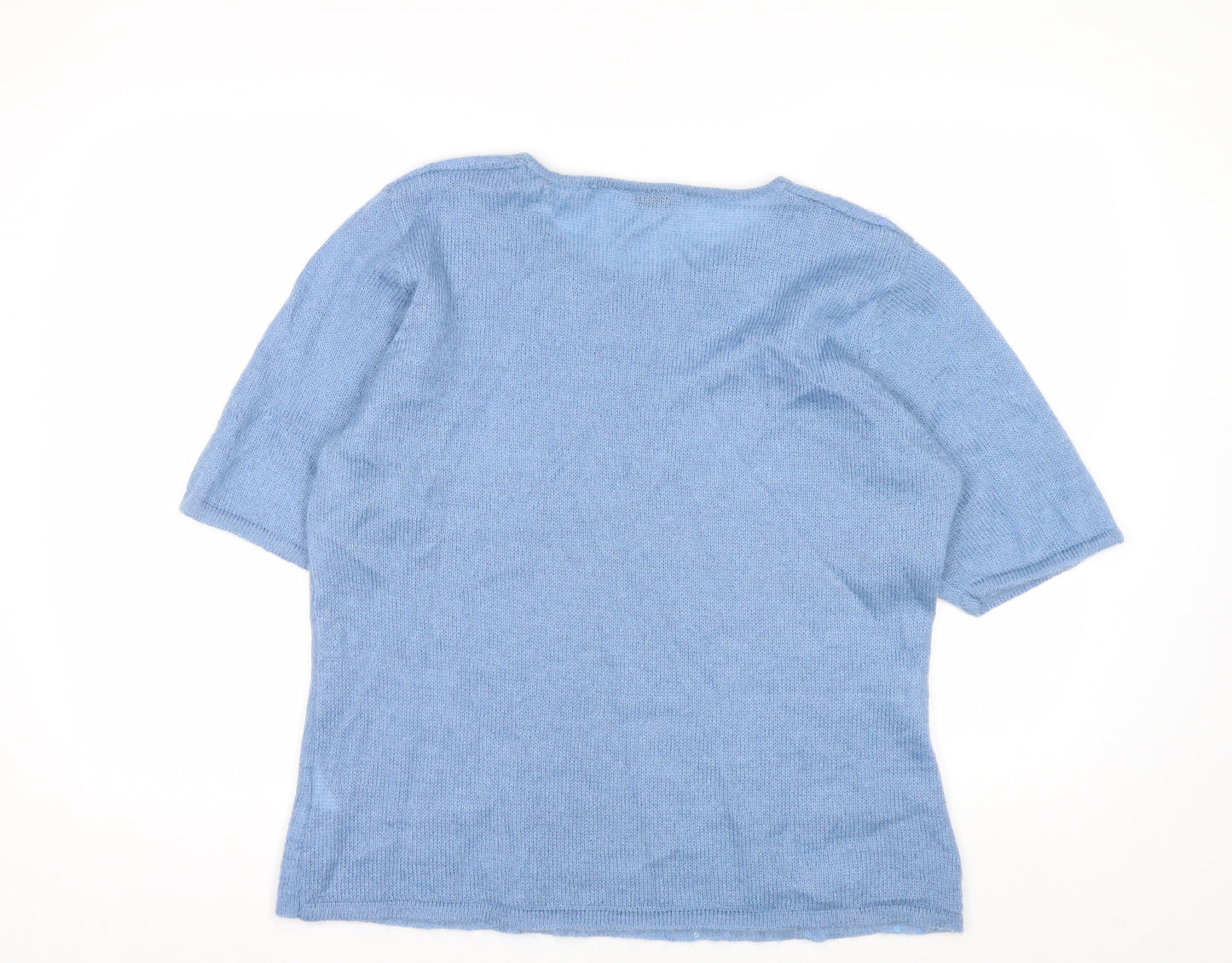 JOBIS Women Blue Wool Sequin Short Sleeve Pullover Jumper Size 8