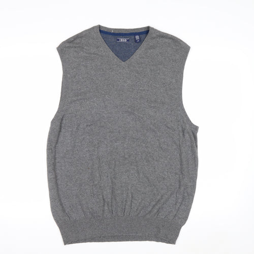 IZOD Men's Grey V-Neck Sleeveless Knit Vest L Cotton Blend