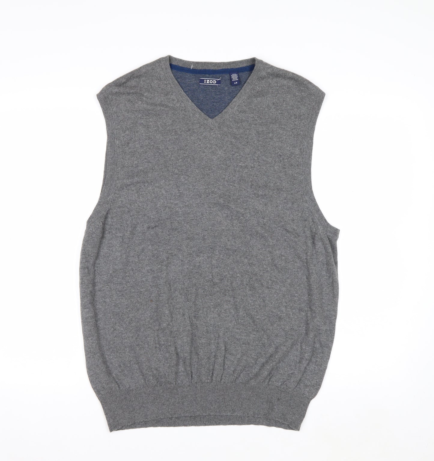 IZOD Men's Grey V-Neck Sleeveless Knit Vest L Cotton Blend