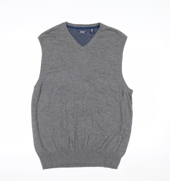 IZOD Men's Grey V-Neck Sleeveless Knit Vest L Cotton Blend