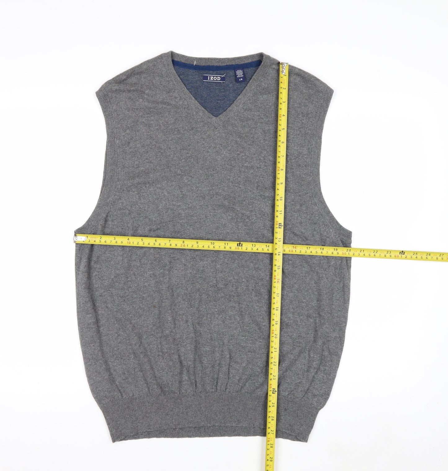 IZOD Men's Grey V-Neck Sleeveless Knit Vest L Cotton Blend