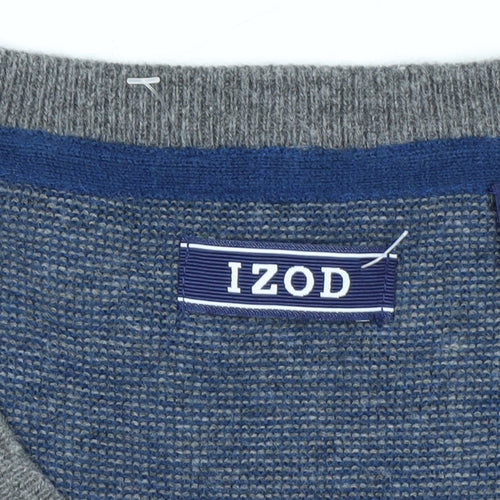 IZOD Men's Grey V-Neck Sleeveless Knit Vest L Cotton Blend