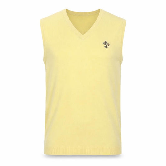 Front view of IZOD Men's Yellow Cotton Sleeveless V-Neck Vest M Classic Fit