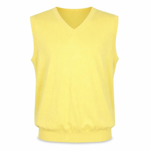 Front view of Brooks Brothers Men's Yellow Cotton V-Neck XL Sleeveless Vest