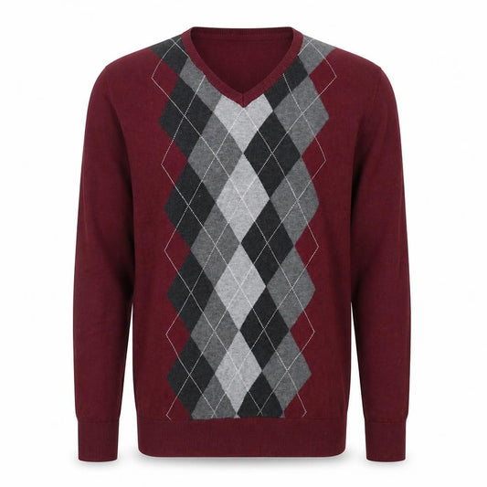 Front view of Claiborne Men's Red Argyle V-Neck Cotton Jumper, size L