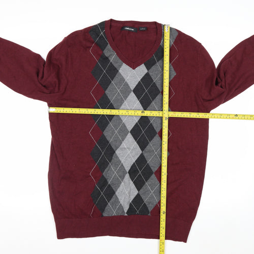 Claiborne Men's Red Argyle V-Neck Cotton Jumper Size L