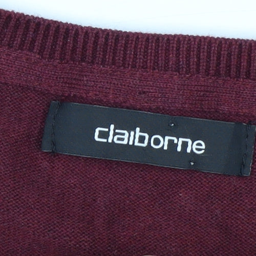 Claiborne Men's Red Argyle V-Neck Cotton Jumper Size L