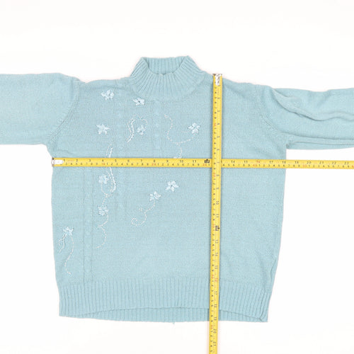 Honor Millburn at EWM Women's Blue Floral Mock Neck Knit Jumper Size S 10-12