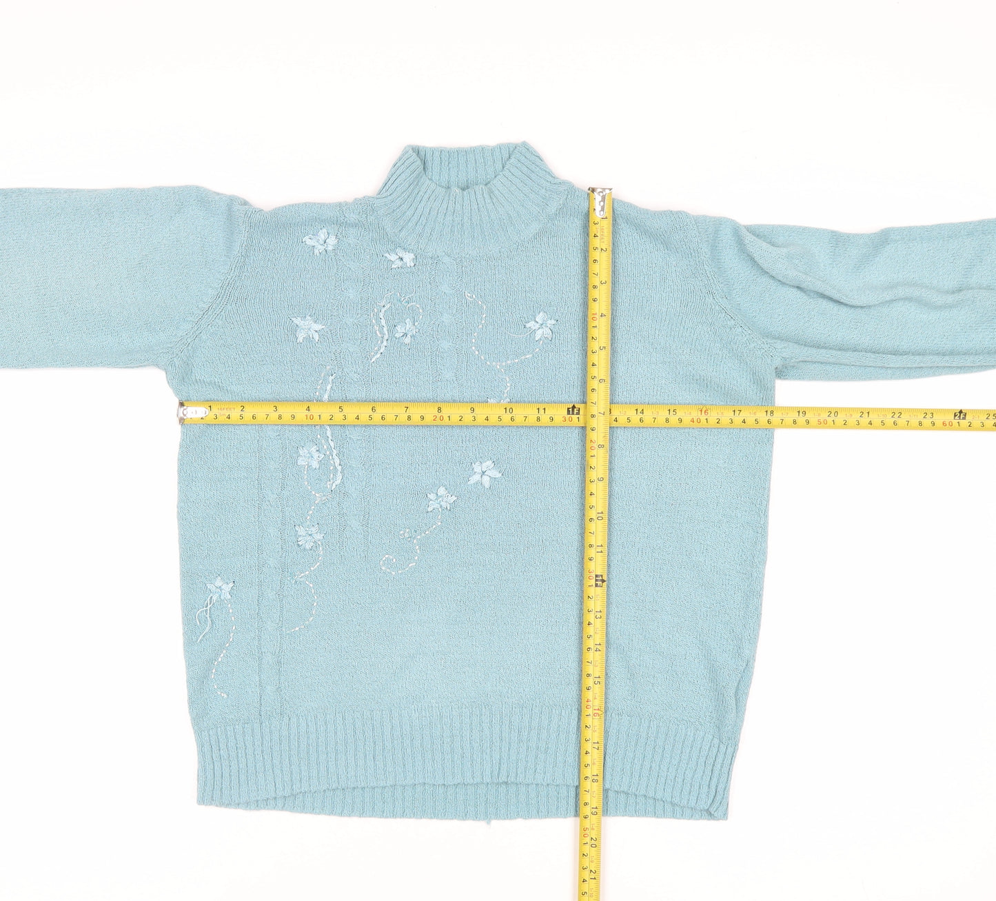 Honor Millburn at EWM Women's Blue Floral Mock Neck Knit Jumper Size S 10-12