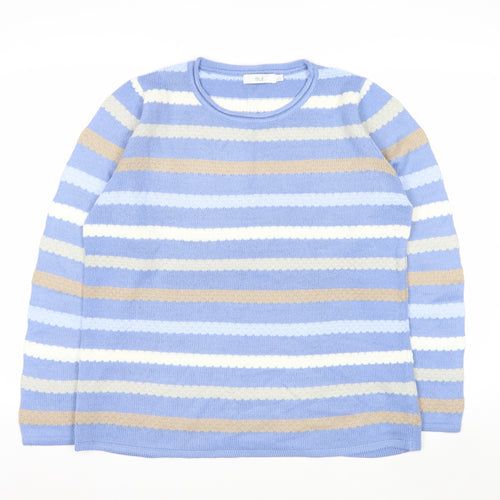 Isle Women Blue Striped Acrylic Knit Pullover Jumper Size S