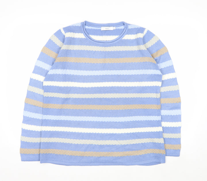 Isle Women Blue Striped Acrylic Knit Pullover Jumper Size S