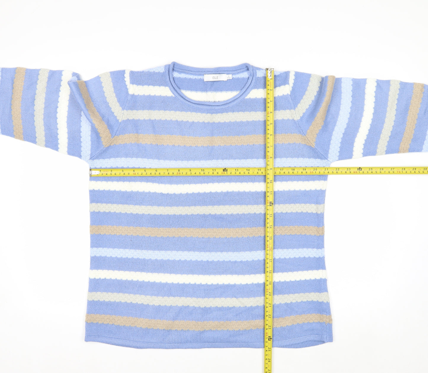 Isle Women Blue Striped Acrylic Knit Pullover Jumper Size S