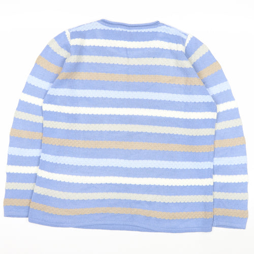 Isle Women Blue Striped Acrylic Knit Pullover Jumper Size S
