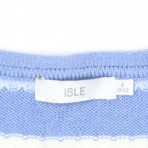 Isle Women Blue Striped Acrylic Knit Pullover Jumper Size S