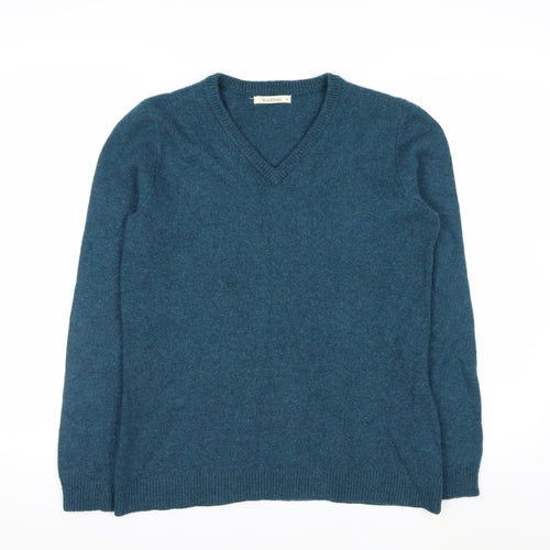 WoolOvers Women Blue 100% Lambswool V-Neck Jumper Size M