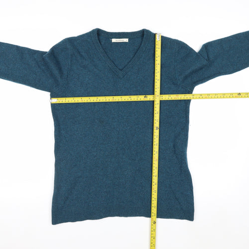 WoolOvers Women Blue 100% Lambswool V-Neck Jumper Size M