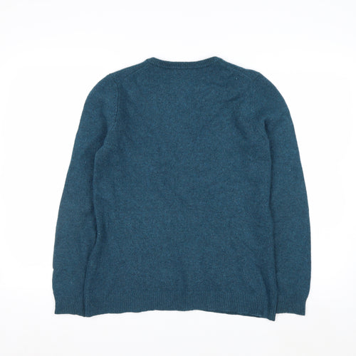WoolOvers Women Blue 100% Lambswool V-Neck Jumper Size M