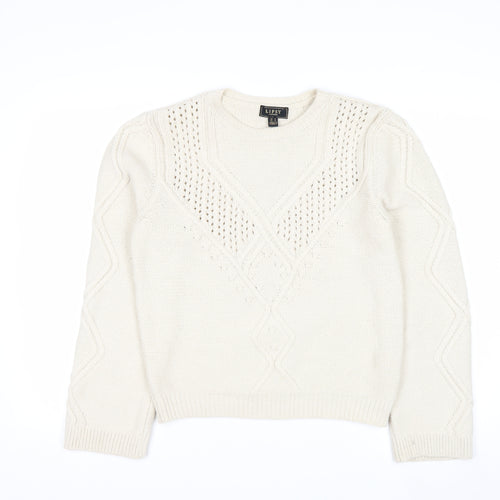 Lipsy Women Ivory Cable Knit Crew Neck Jumper Size 10