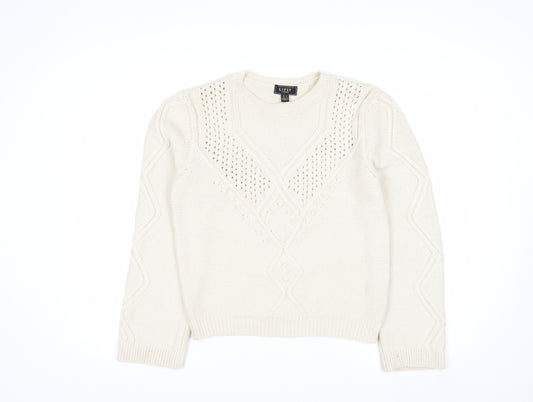 Lipsy Women Ivory Cable Knit Crew Neck Jumper Size 10