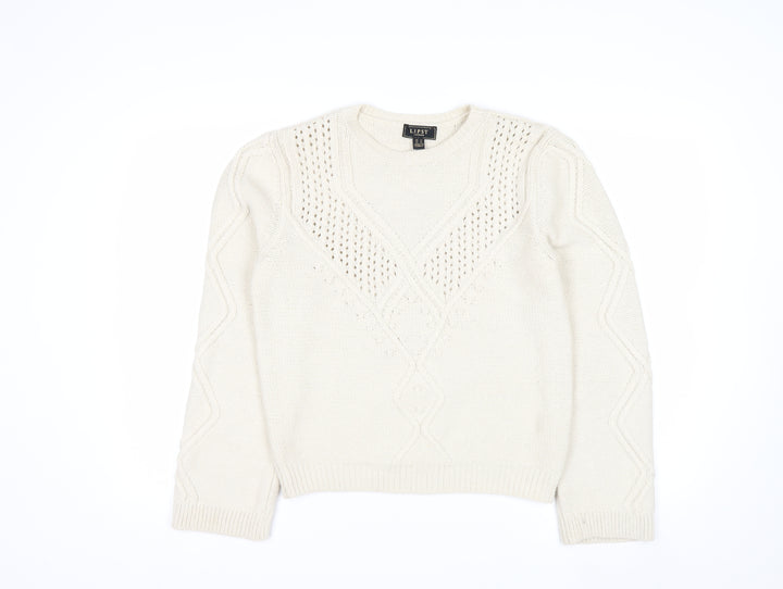 Lipsy Women Ivory Cable Knit Crew Neck Jumper Size 10