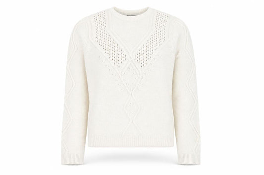 Front view of Lipsy Women Ivory Cable Knit Crew Neck Jumper, size 10
