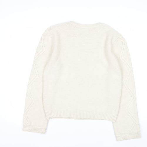 Lipsy Women Ivory Cable Knit Crew Neck Jumper Size 10