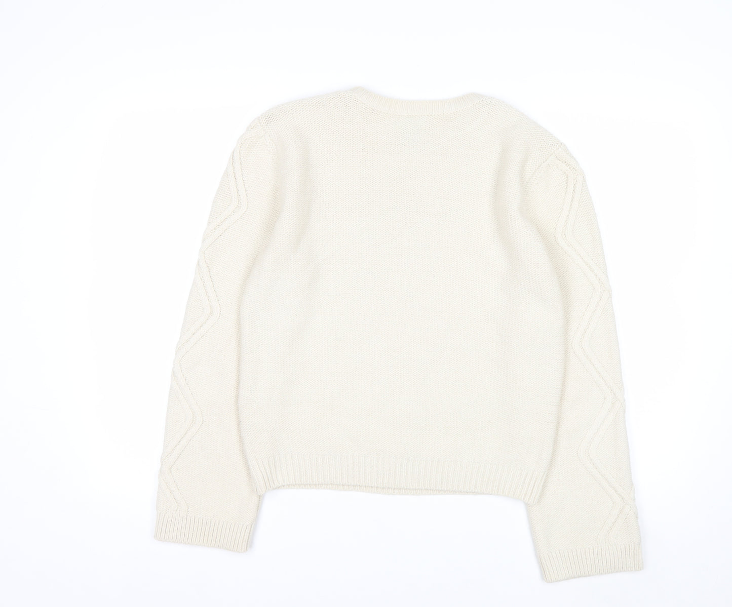 Lipsy Women Ivory Cable Knit Crew Neck Jumper Size 10