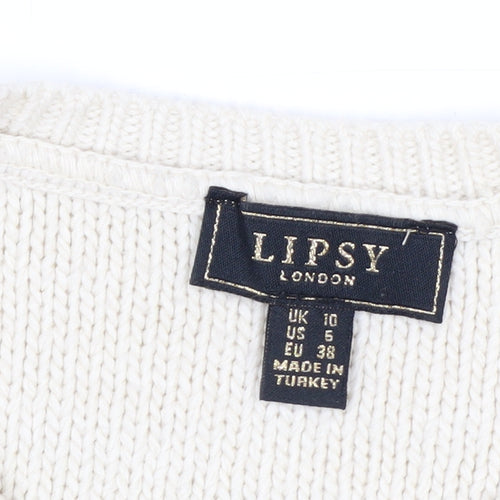 Lipsy Women Ivory Cable Knit Crew Neck Jumper Size 10