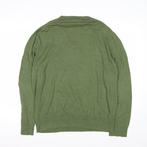 Ralph Lauren Men's Green V-Neck Cotton Cashmere Jumper XL