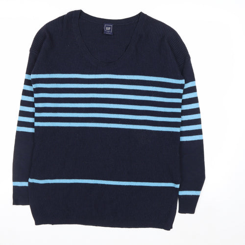 GAP Women’s Blue Striped V-Neck Knit Pullover Jumper XS