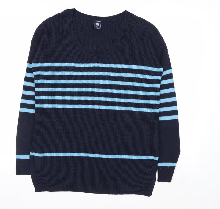 GAP Women’s Blue Striped V-Neck Knit Pullover Jumper XS