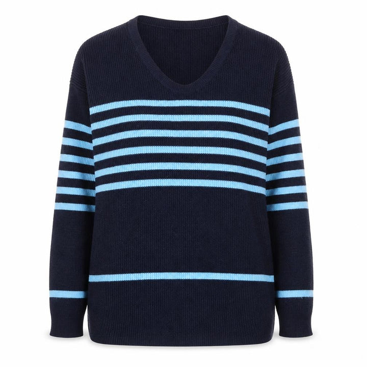 Gap Women’s Blue Striped V-Neck Knit Pullover Jumper XS
