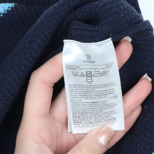 GAP Women’s Blue Striped V-Neck Knit Pullover Jumper XS
